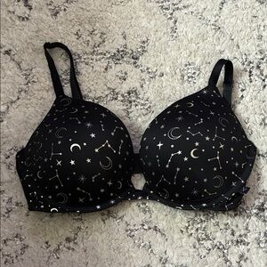 NWOT PINK Victoria’s Secret Black Celestial Print Push Up Underwire Bra—-34D